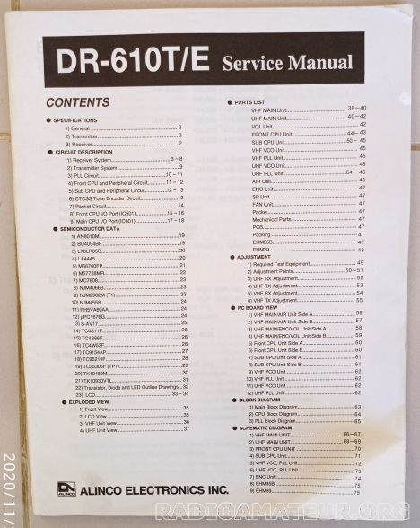 Photo 2 - Annonce radioamateur 405484 - Documentation : DX-701 ou DR-610 ou DR-130 - service manual